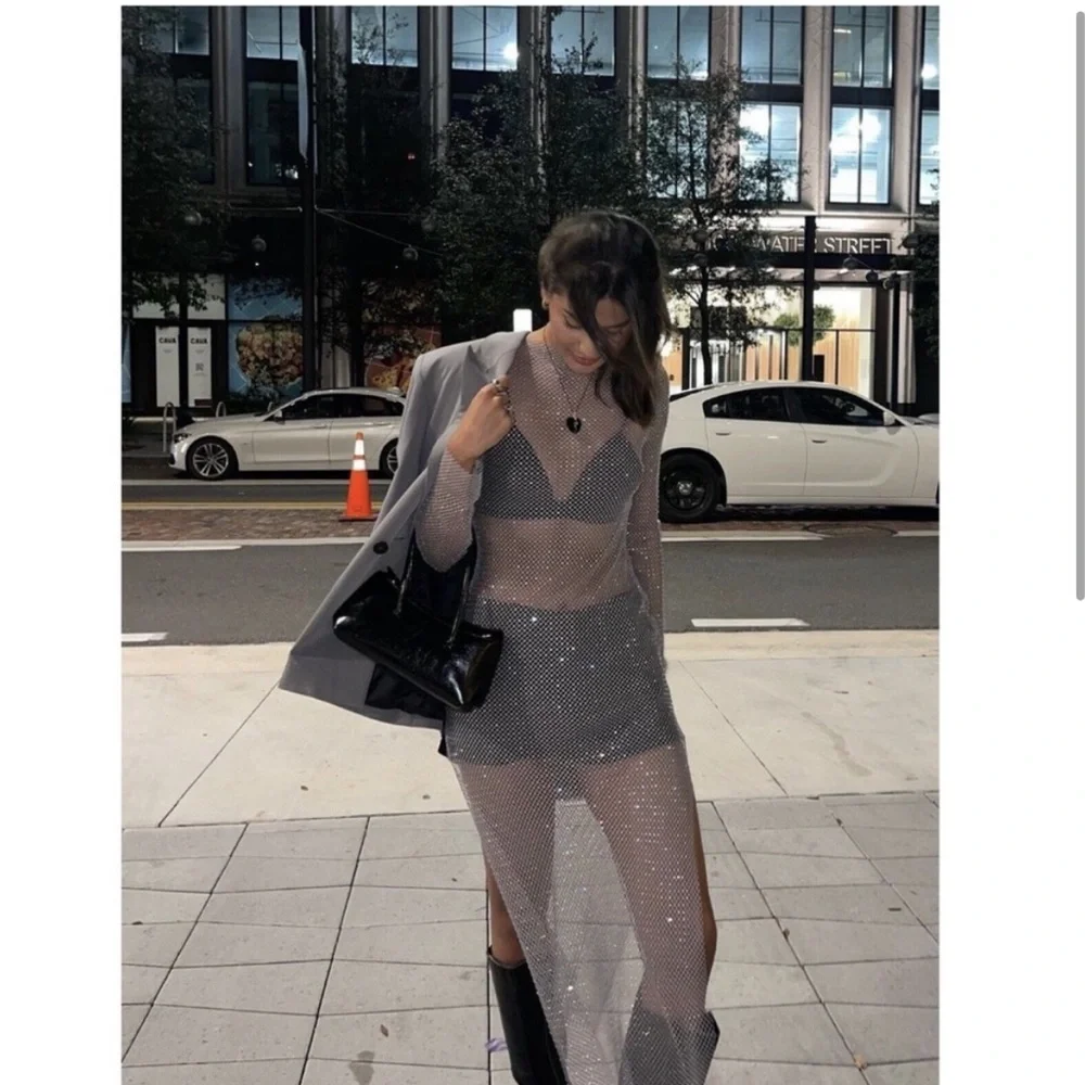 Zara Sheer Silver Midi Dress - Picture 2 of 8